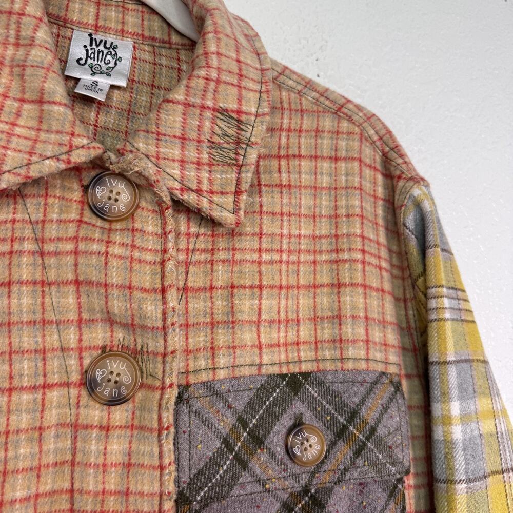 Ivy Jane Jacket Womens Small Patchwork Plaid Flannel Boho Distressed Artsy Coat - Picture 7 of 13